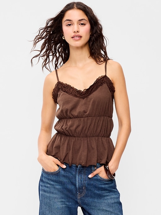 Image number 1 showing, Lace-Trim Smocked-Waist Tank Top