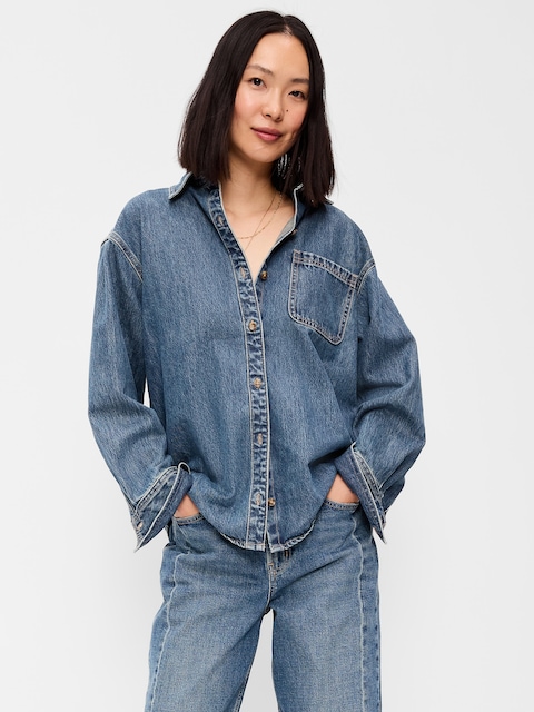 Oversized Boyfriend Button-Down Jean Shirt