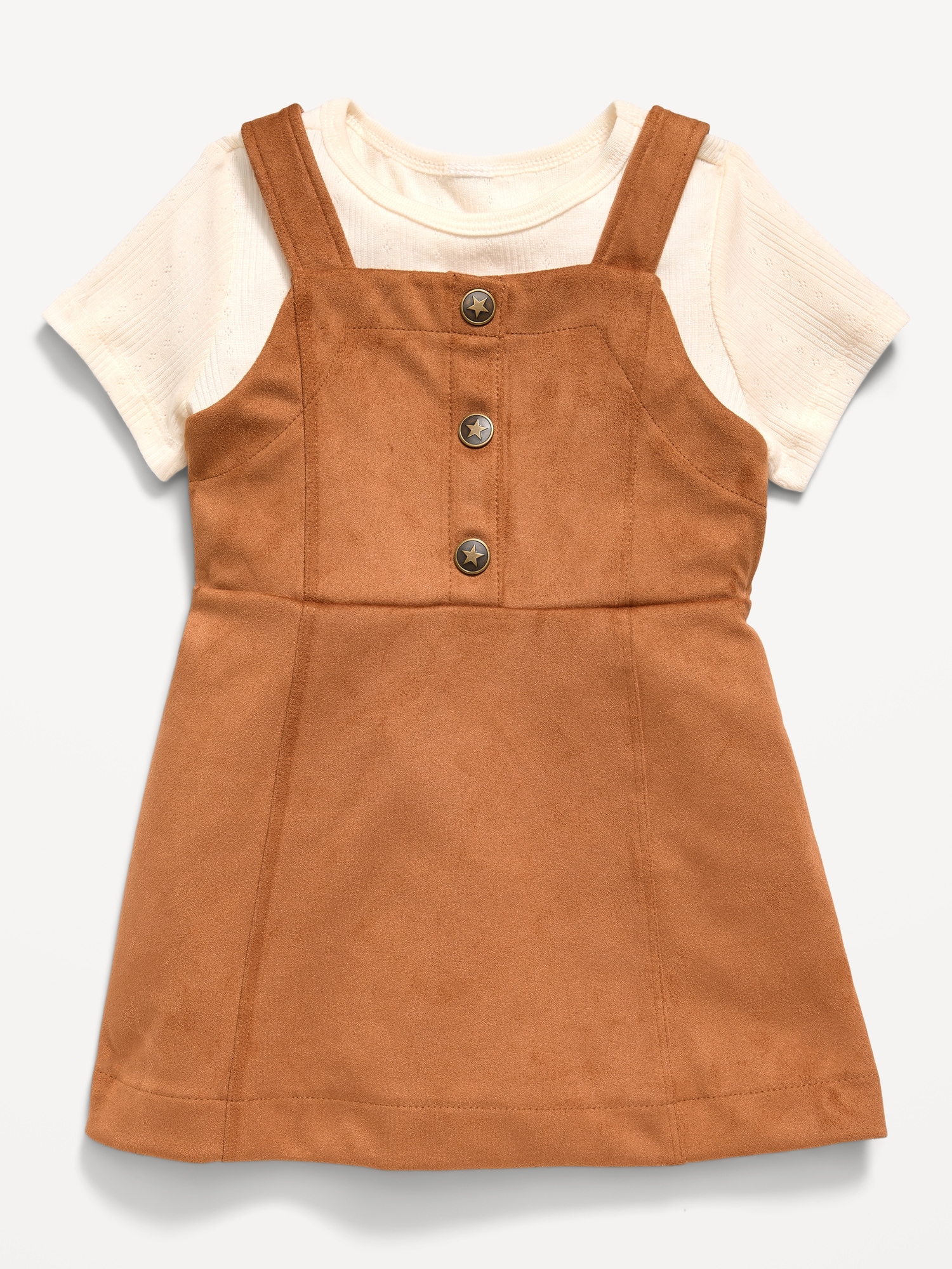 Sleeveless Faux-Suede Dress and T-Shirt Set for Toddler Girls