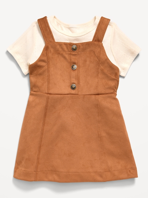 Sleeveless Faux-Suede Dress and T-Shirt Set for Toddler Girls
