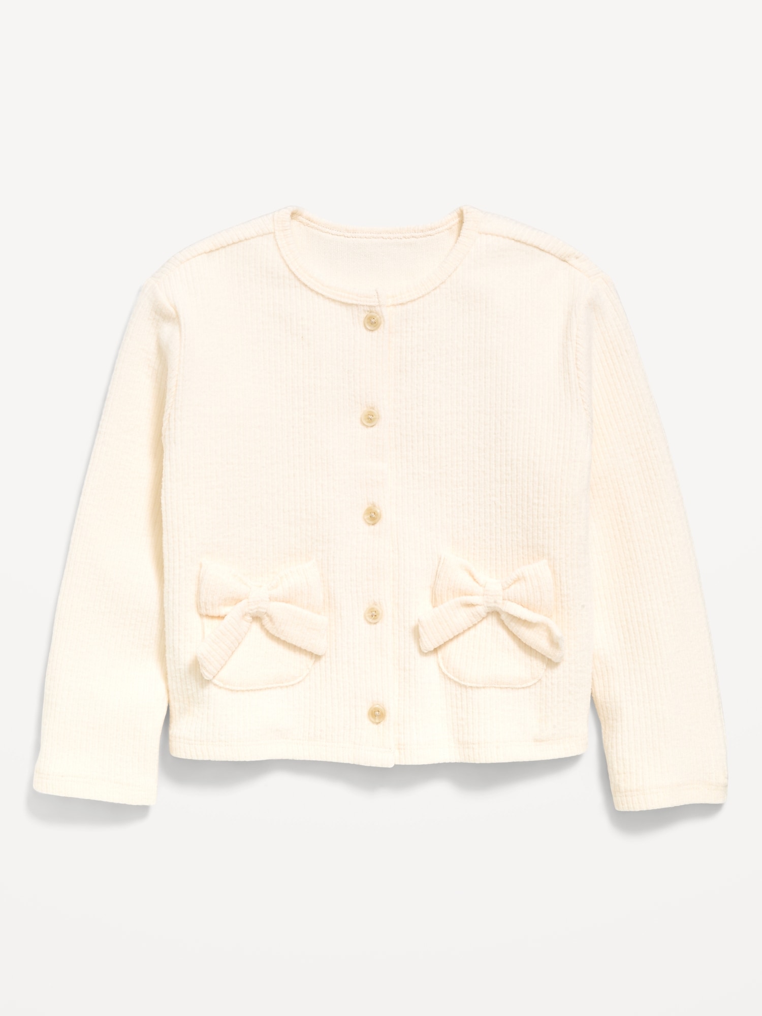 Cozy Ribbed Bow-Pocket Cardigan Sweater for Toddler Girls