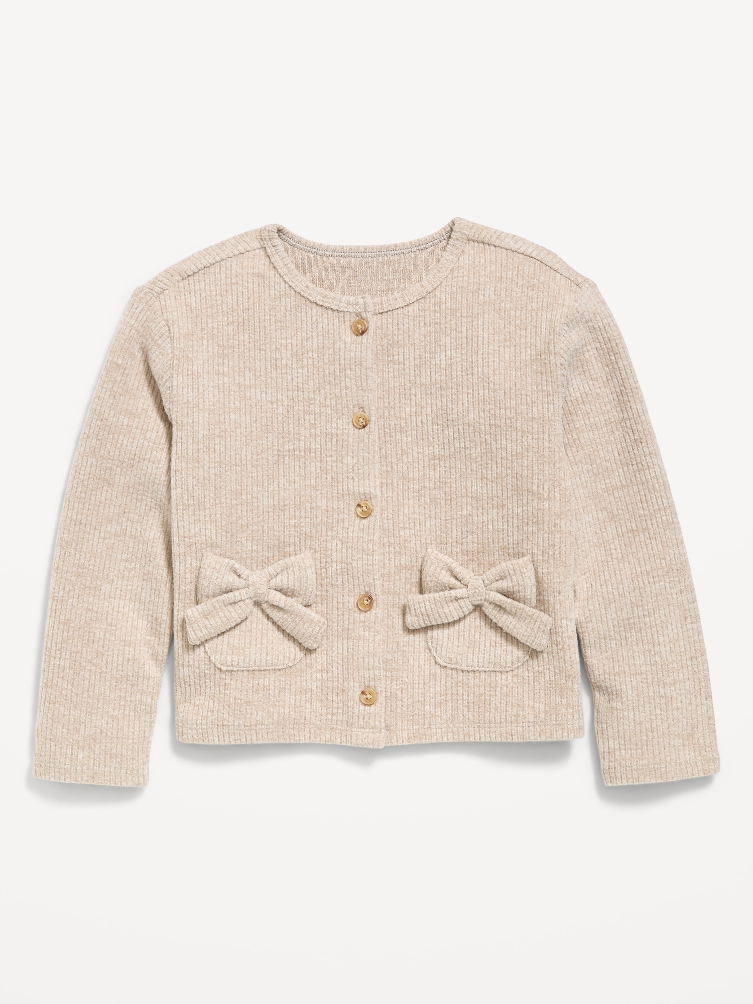 Cozy Ribbed Bow-Pocket Cardigan Sweater for Toddler Girls
