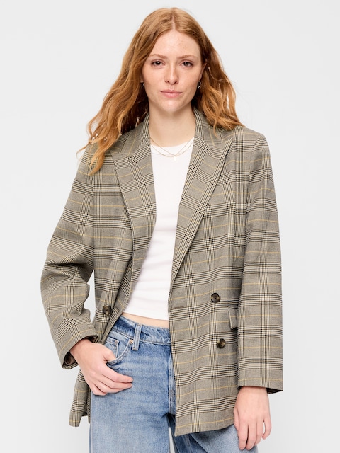 Oversized Twill Double-Breasted Blazer