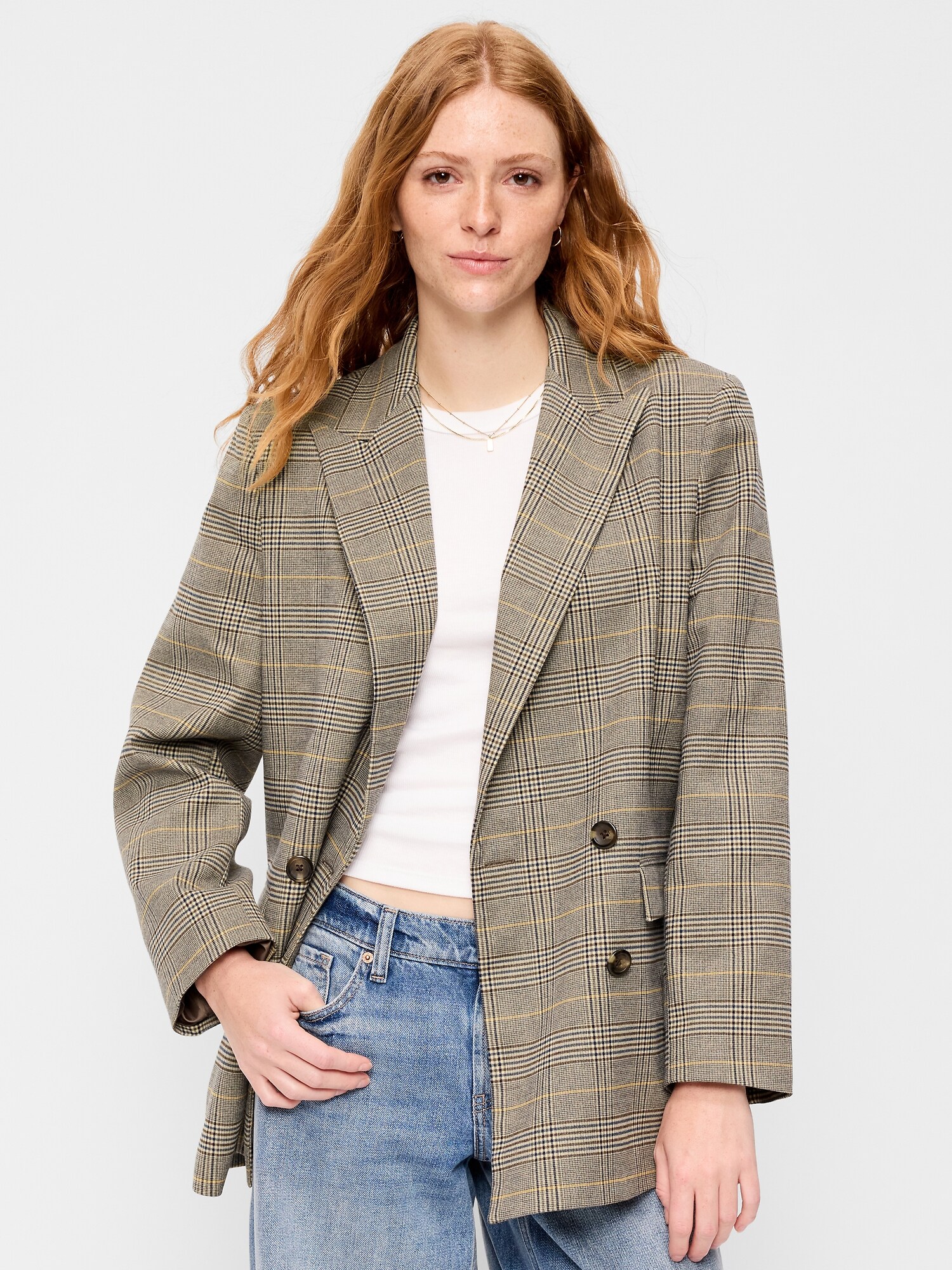 Женский пиджак Old Navy Oversized Twill Double-Breasted Blazer, цвет: Клетчатый