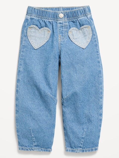 Super Baggy Heart-Pocket Barrel-Leg Jeans for Toddler Girls