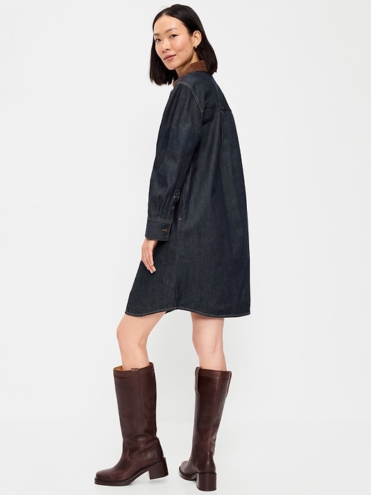 Image number 2 showing, Long-Sleeve Denim Mini Shirt Dress