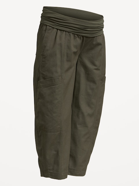 Maternity Rollover-Waist Barrel-Leg Ankle Pants