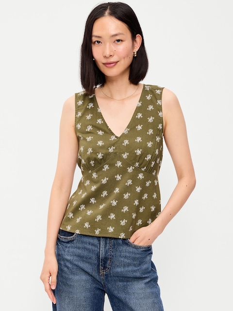 Sleeveless V-Neck Tie-Back Top