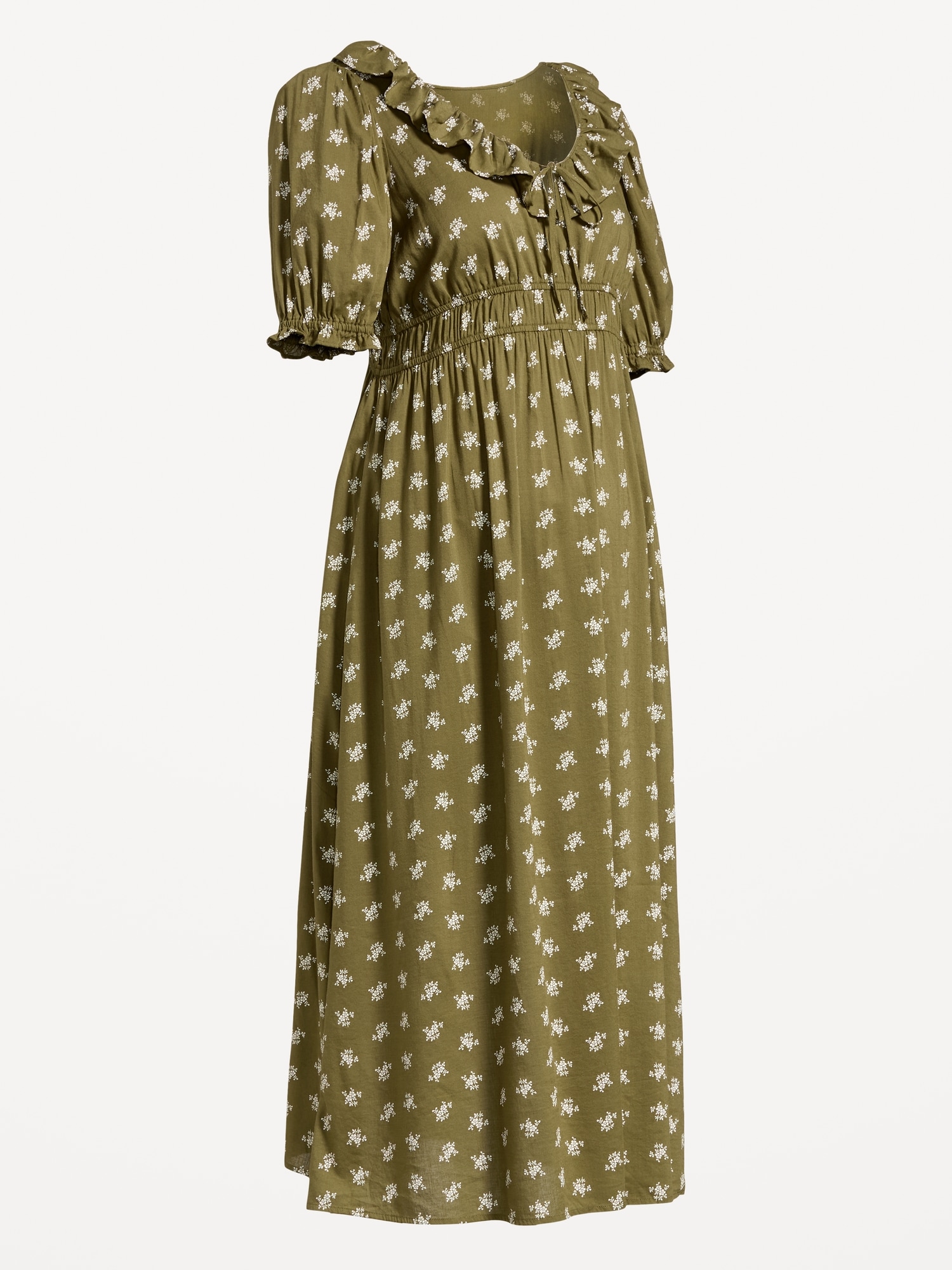 Maternity Puff-Sleeve Maxi Dress