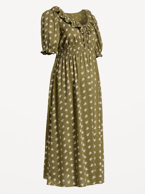Maternity Puff-Sleeve Maxi Dress