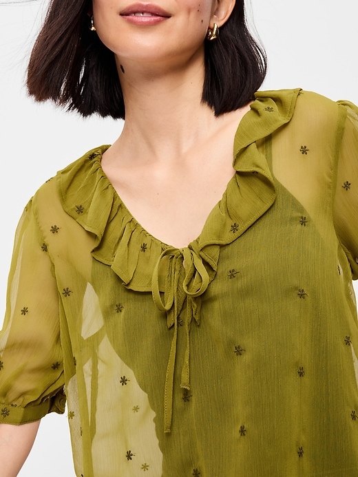 Image number 4 showing, Short-Sleeve Embroidered Chiffon Top