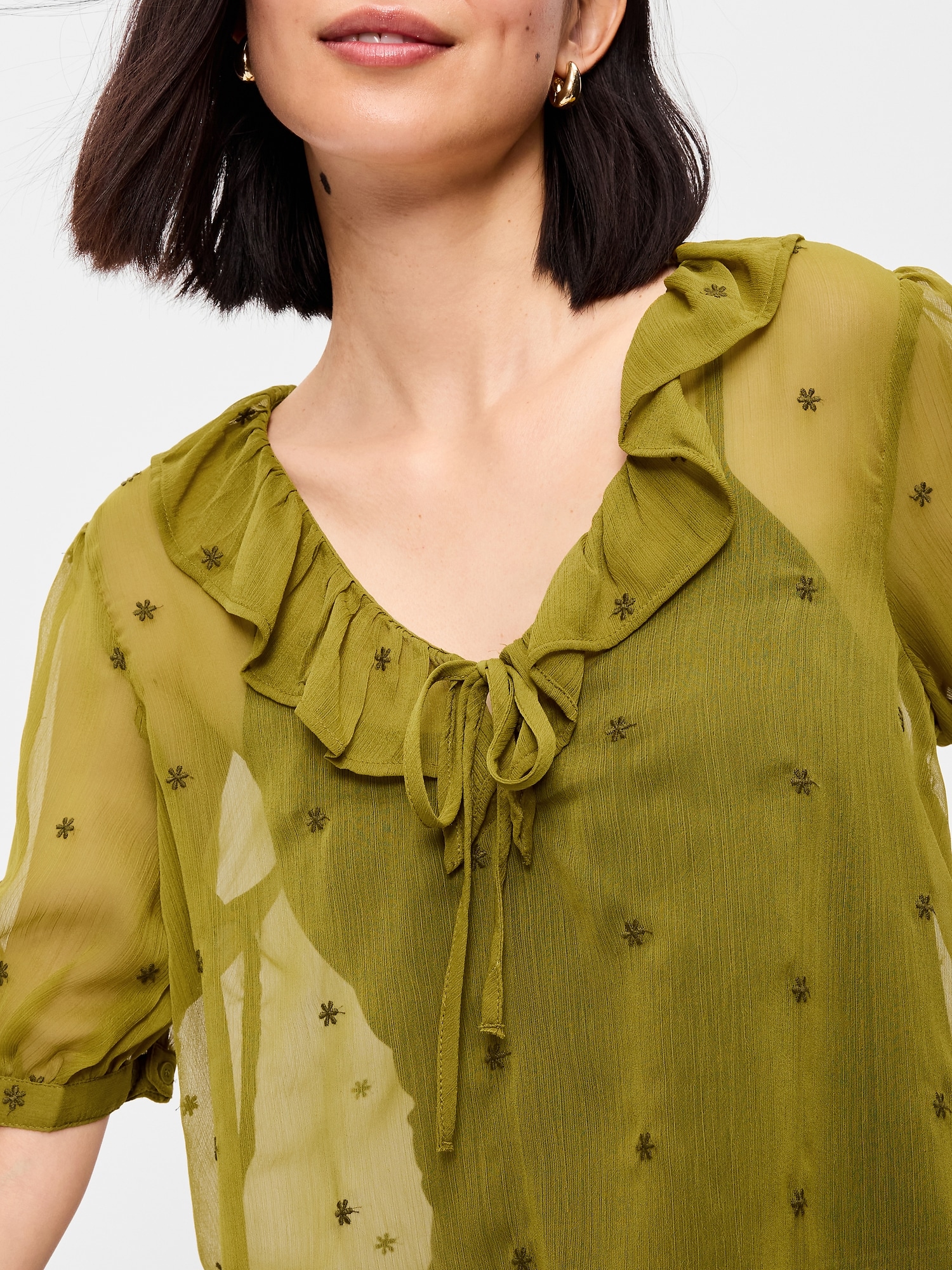 Short-Sleeve Embroidered Chiffon Top
