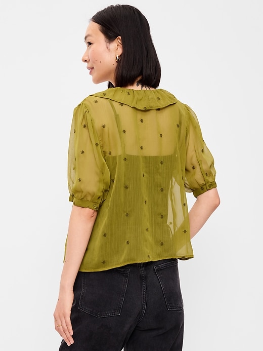 Image number 2 showing, Short-Sleeve Embroidered Chiffon Top