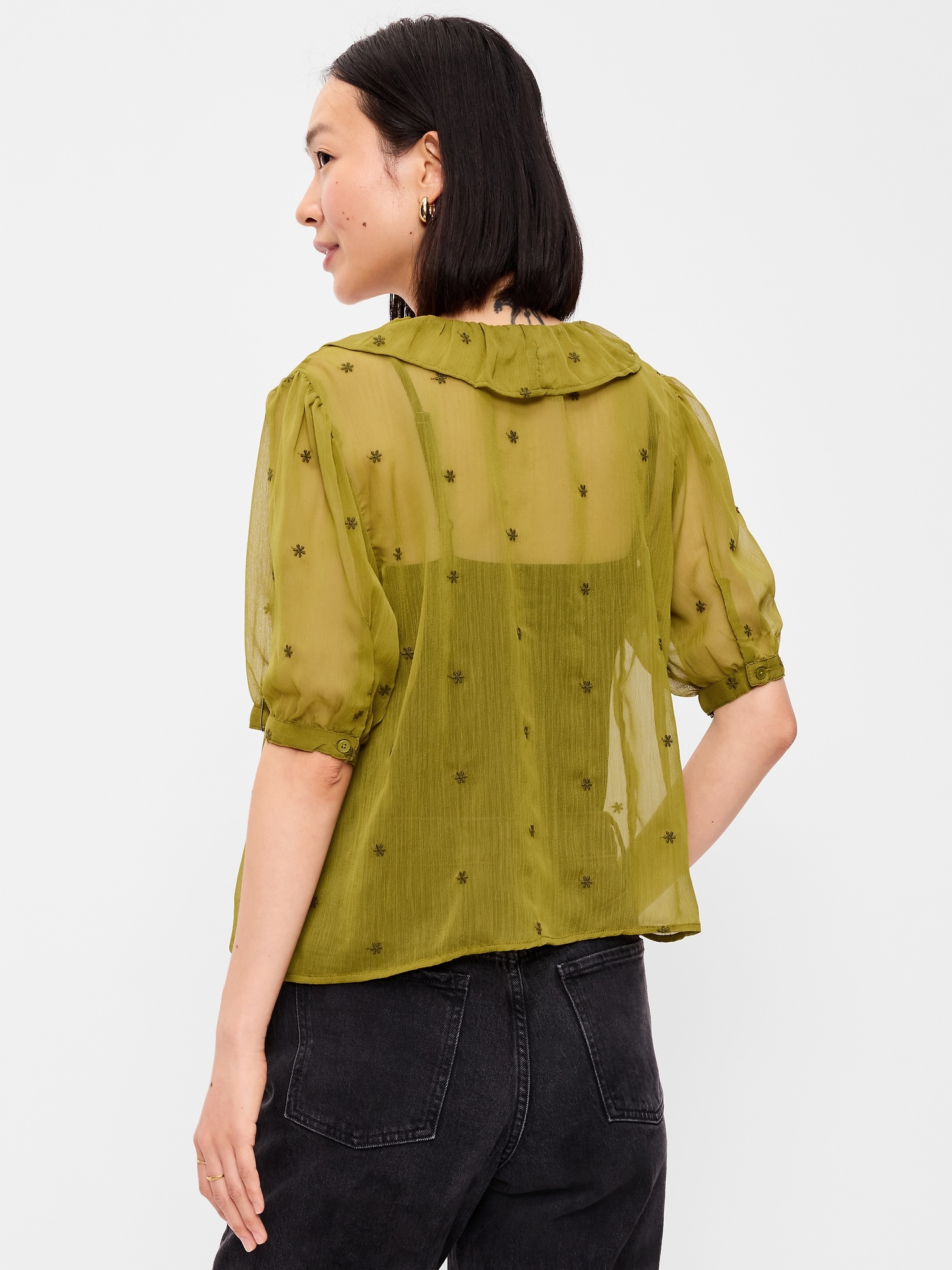 Short-Sleeve Embroidered Chiffon Top