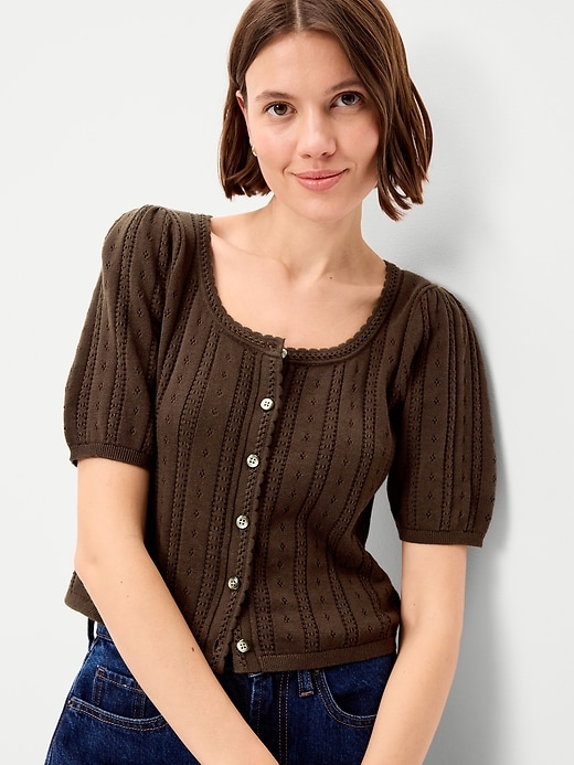 Image number 3 showing, Seaside Cotton Short-Sleeve Button-Down Sweater
