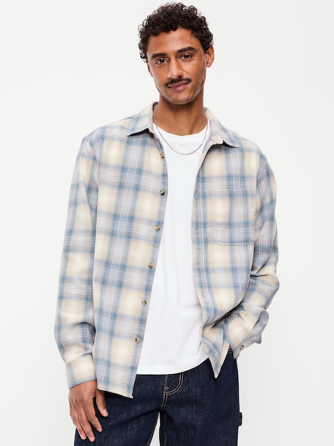 Relaxed Long-Sleeve Plaid Flannel Pocket Shirt