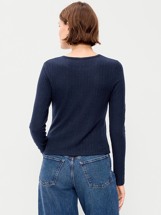 Image number 2 showing, Long-Sleeve Button-Front Pointelle Top