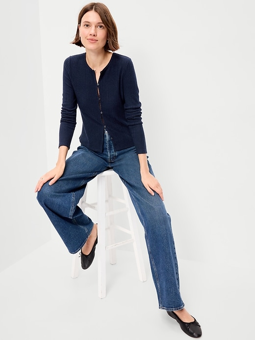 Image number 3 showing, Long-Sleeve Button-Front Pointelle Top