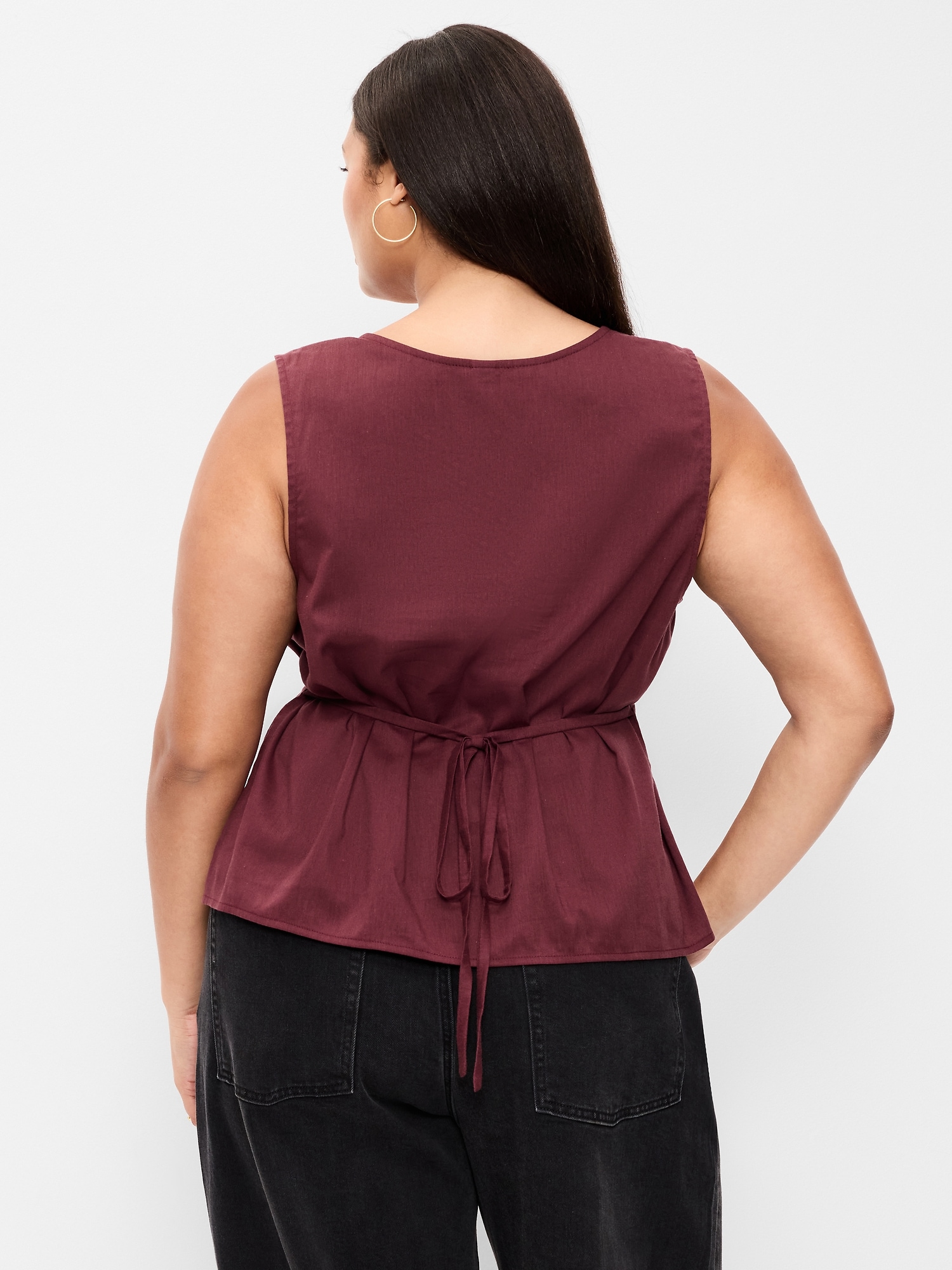 Sleeveless V-Neck Tie-Back Top