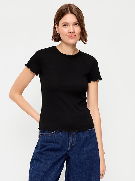 Image number 1 showing, Fitted Waffle-Knit Cropped T-Shirt
