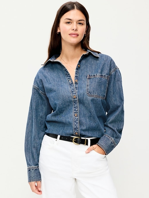 Image number 5 showing, Oversized Boyfriend Button-Down Jean Shirt