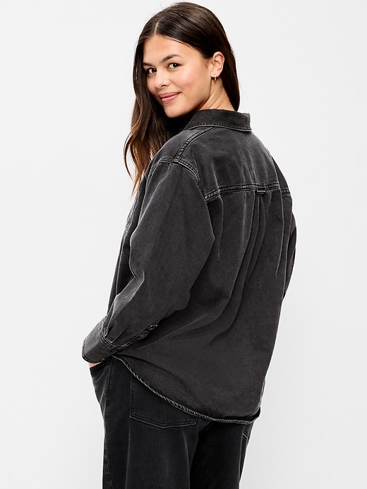 Image number 3 showing, Oversized Boyfriend Button-Down Jean Shirt