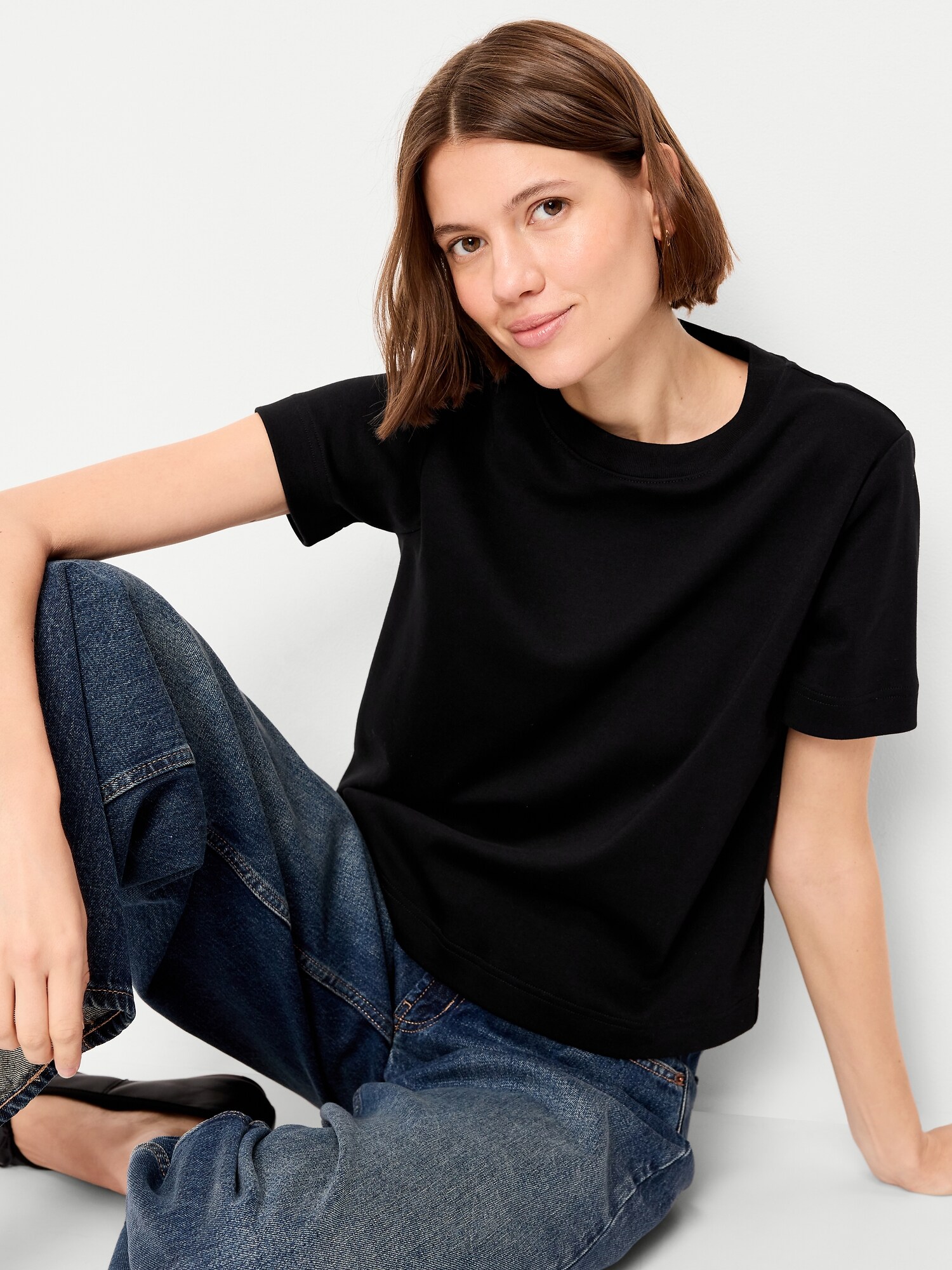 Женская футболка Old Navy Heavyweight Crew-Neck, цвет: Чёрный — фото 3