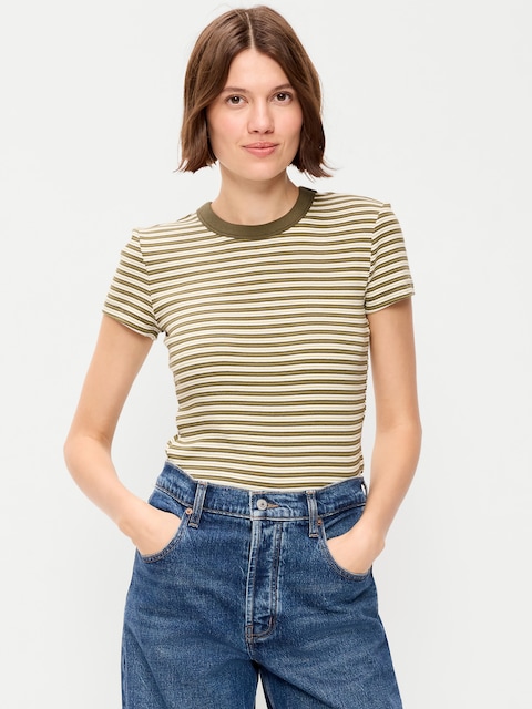 Snug Crew-Neck Ribbed T-Shirt - Green Multi