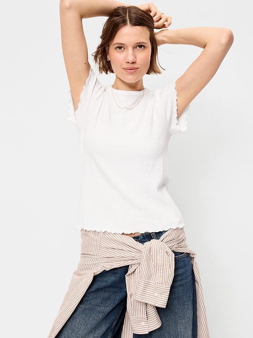 Image number 3 showing, Lettuce-Edge Pointelle Top