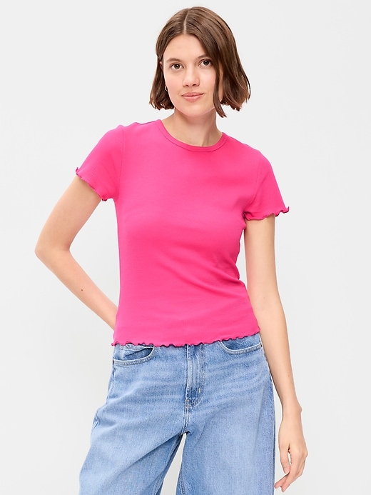 Image number 1 showing, Fitted Waffle-Knit Cropped T-Shirt