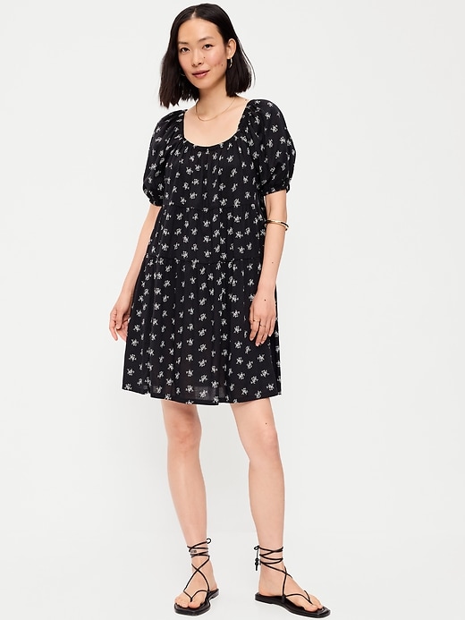 old navy women's tiered mini swing dress reviews Crinkle Gauze Flutter Sleeve Puff-Sleeve Smocked Mini Swing Dress