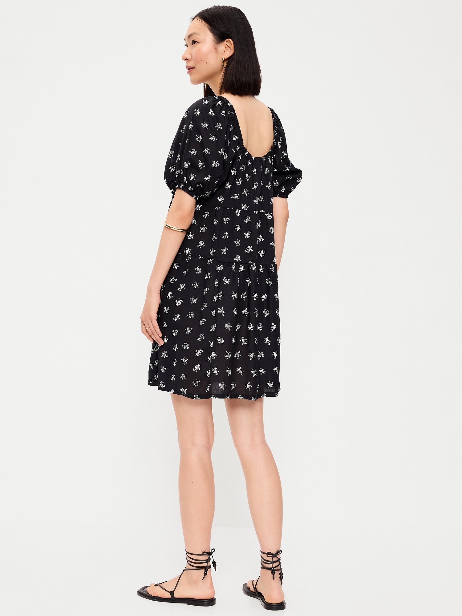 Puff-Sleeve Smocked Mini Swing Dress
