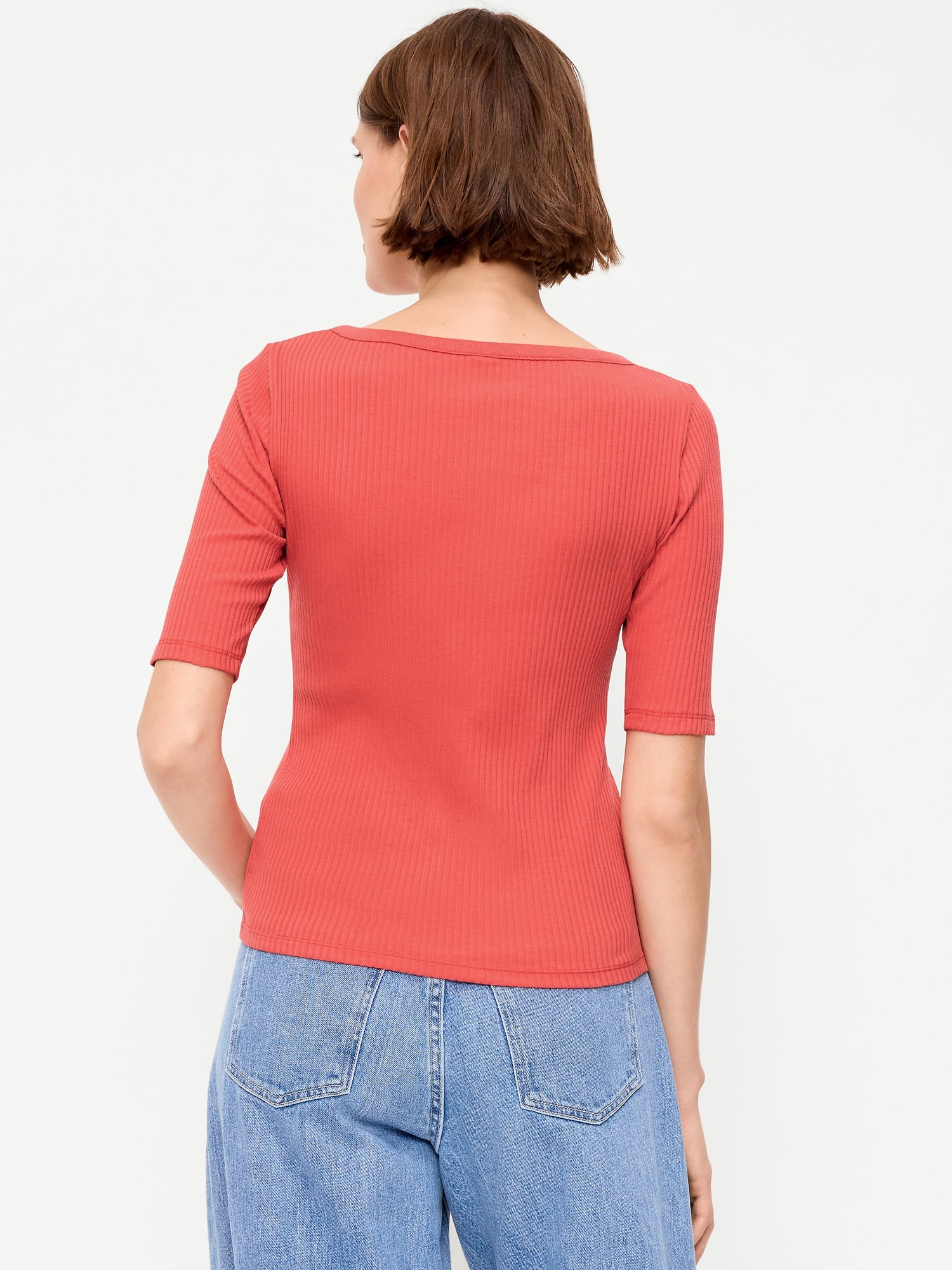 Scoop-Neck Fitted Henley Top