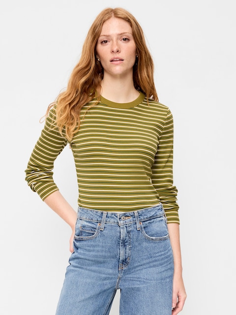Snug Crew-Neck Long Sleeve T-Shirt - Green Multi