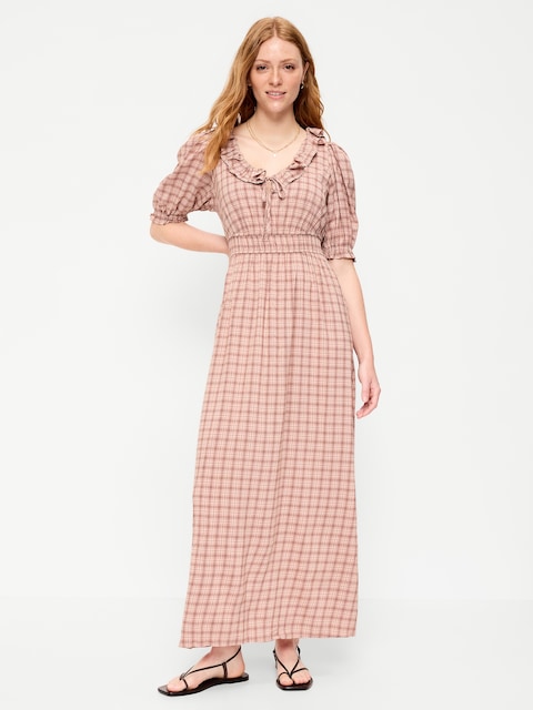 Ruffle-Trim Boho Maxi Dress