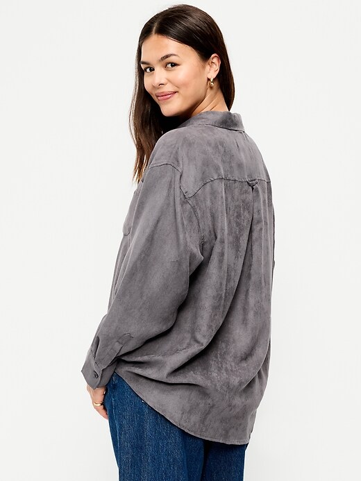 Image number 6 showing, Oversized Faux-Suede Button-Down Boyfriend Shirt