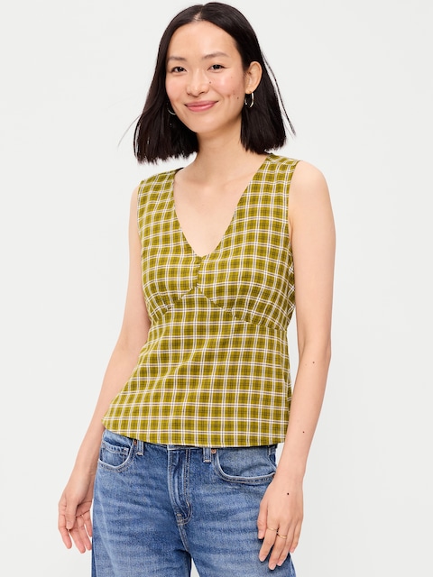 Sleeveless V-Neck Tie-Back Top