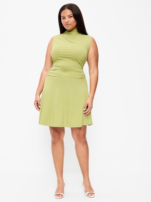Image number 8 showing, Gathered Mock-Neck Drop-Waist Mini Dress