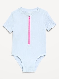 Image number 1 showing, Textured Zip-Front Rashguard One-Piece Swimsuit for Toddler Girls