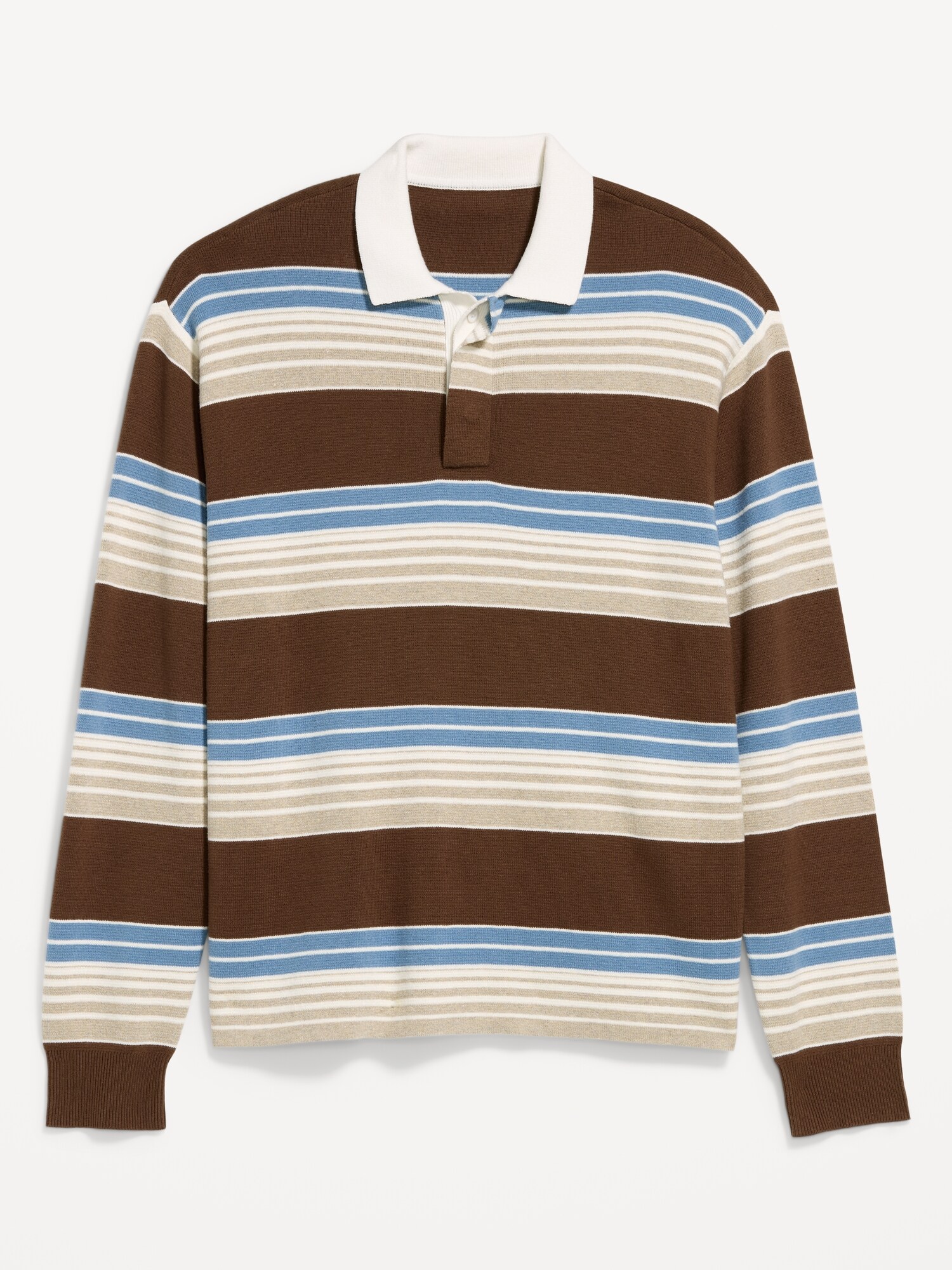 Мужской свитер Old Navy Long-Sleeve Rugby Polo, цвет: Синий / Коричневый полосатый — фото 4