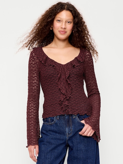 Fitted Bell-Sleeve Ruffle Top