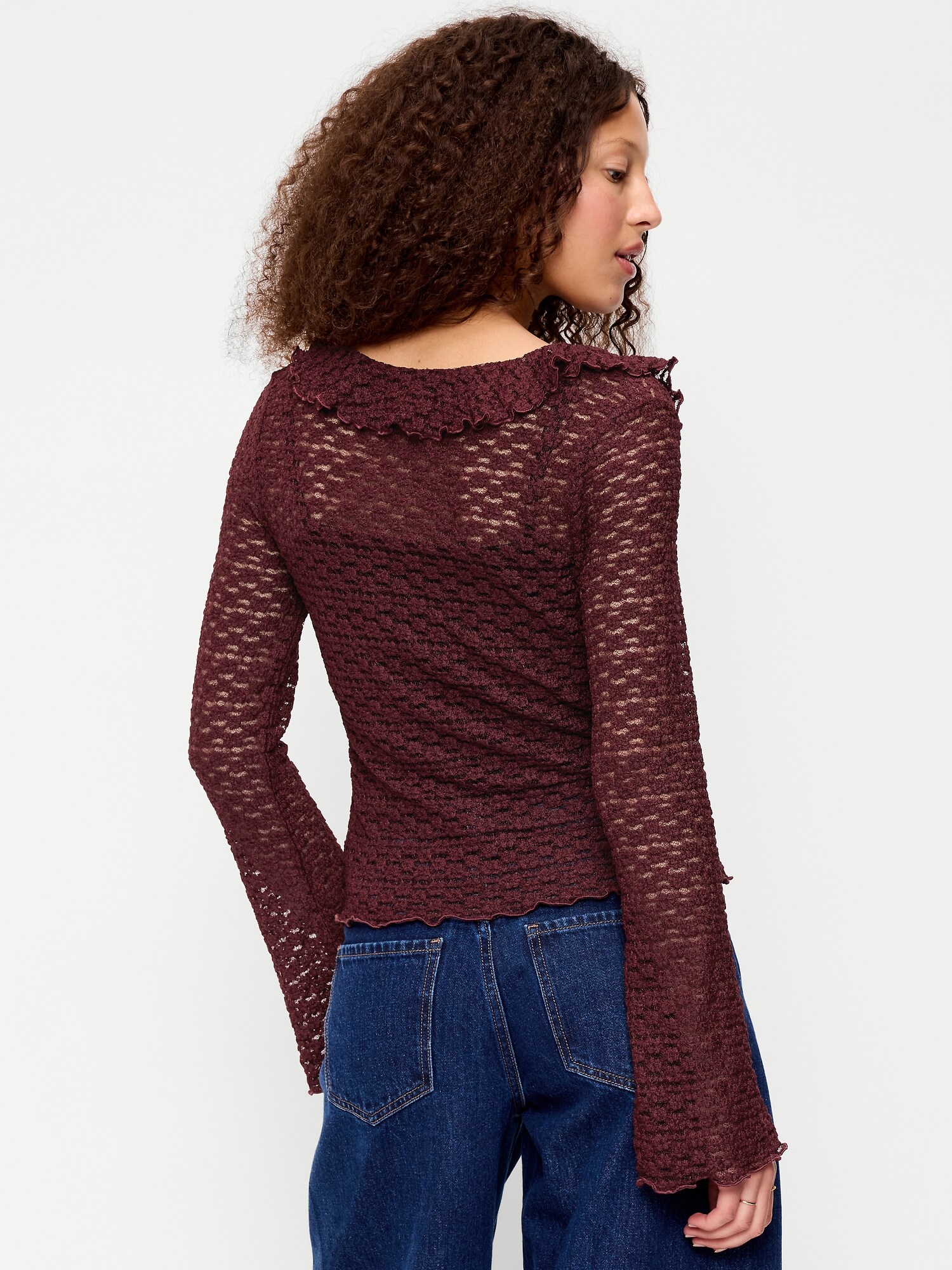 Женский топ Old Navy Fitted Bell-Sleeve Ruffle Top, цвет: Reddy Or Not — фото 2
