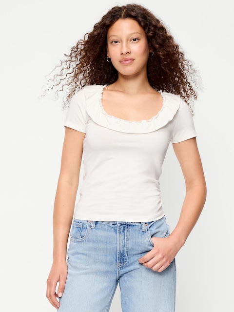 Lettuce-Edge Scoop-Neck Top