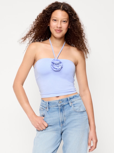 Tie-Neck Rosette Tube Top