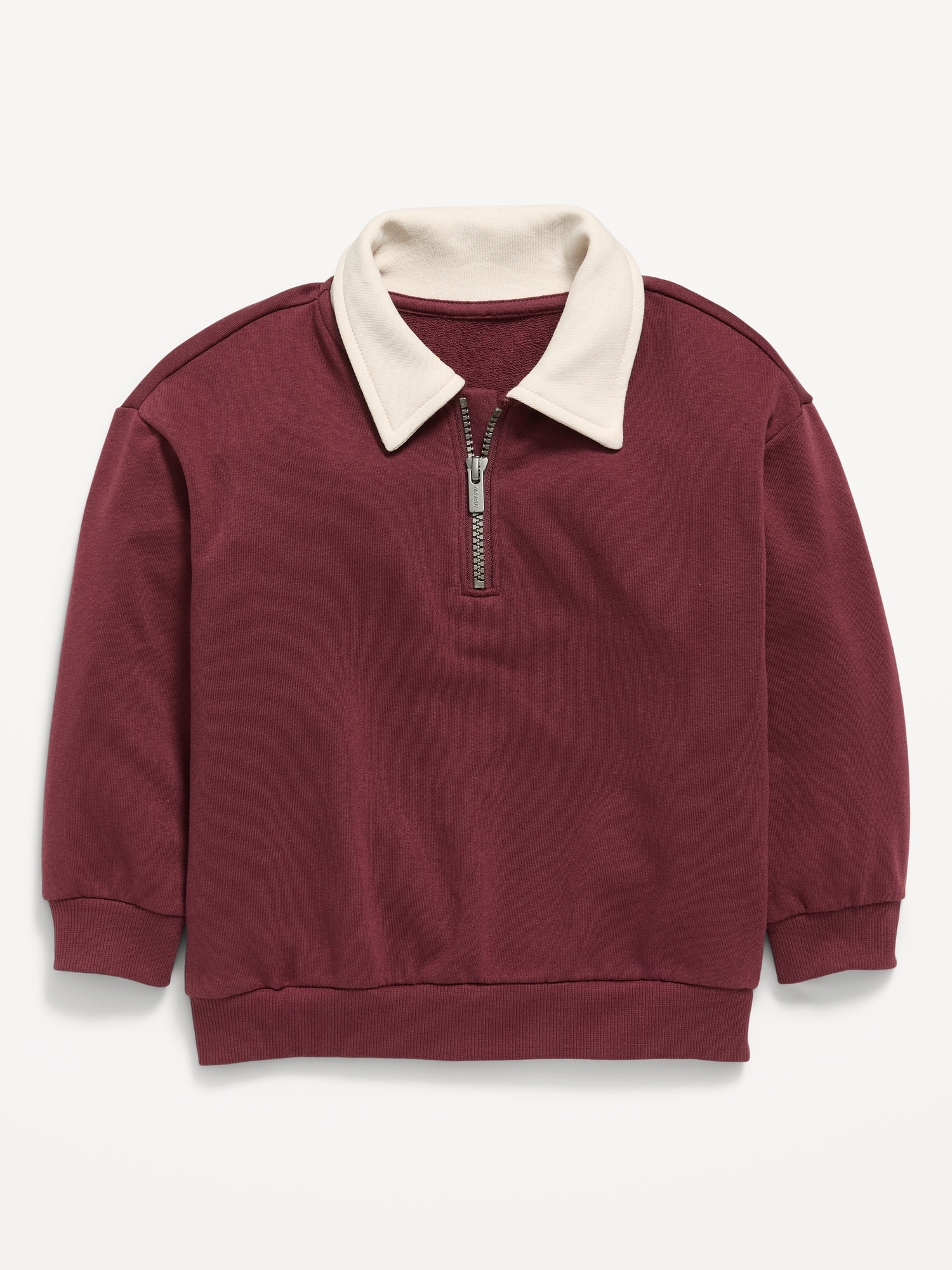 Oversized Collared French Terry Quarter-Zip for Toddler Boys