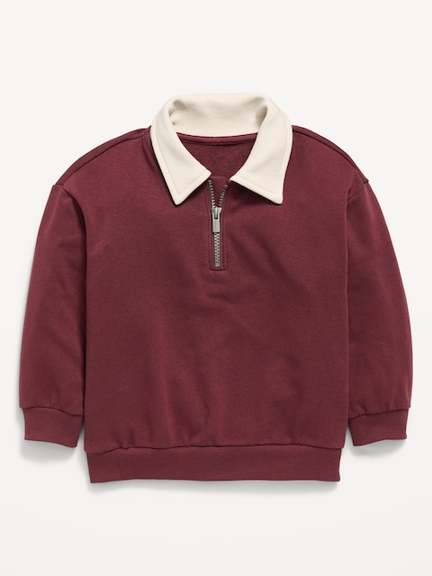 Oversized Collared French Terry Quarter-Zip for Toddler Boys