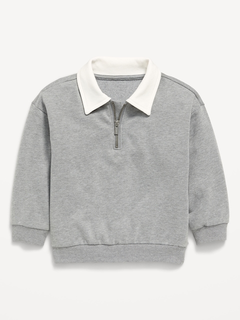 Oversized Collared French Terry Quarter-Zip for Toddler Boys