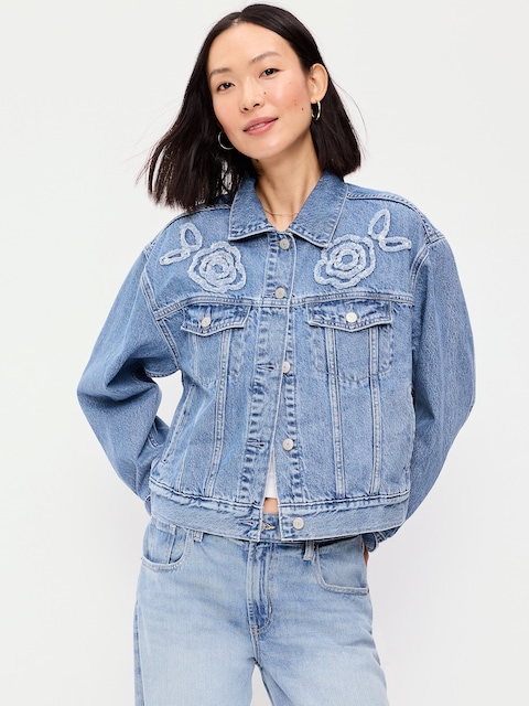 Embroidered Cropped Denim Jacket