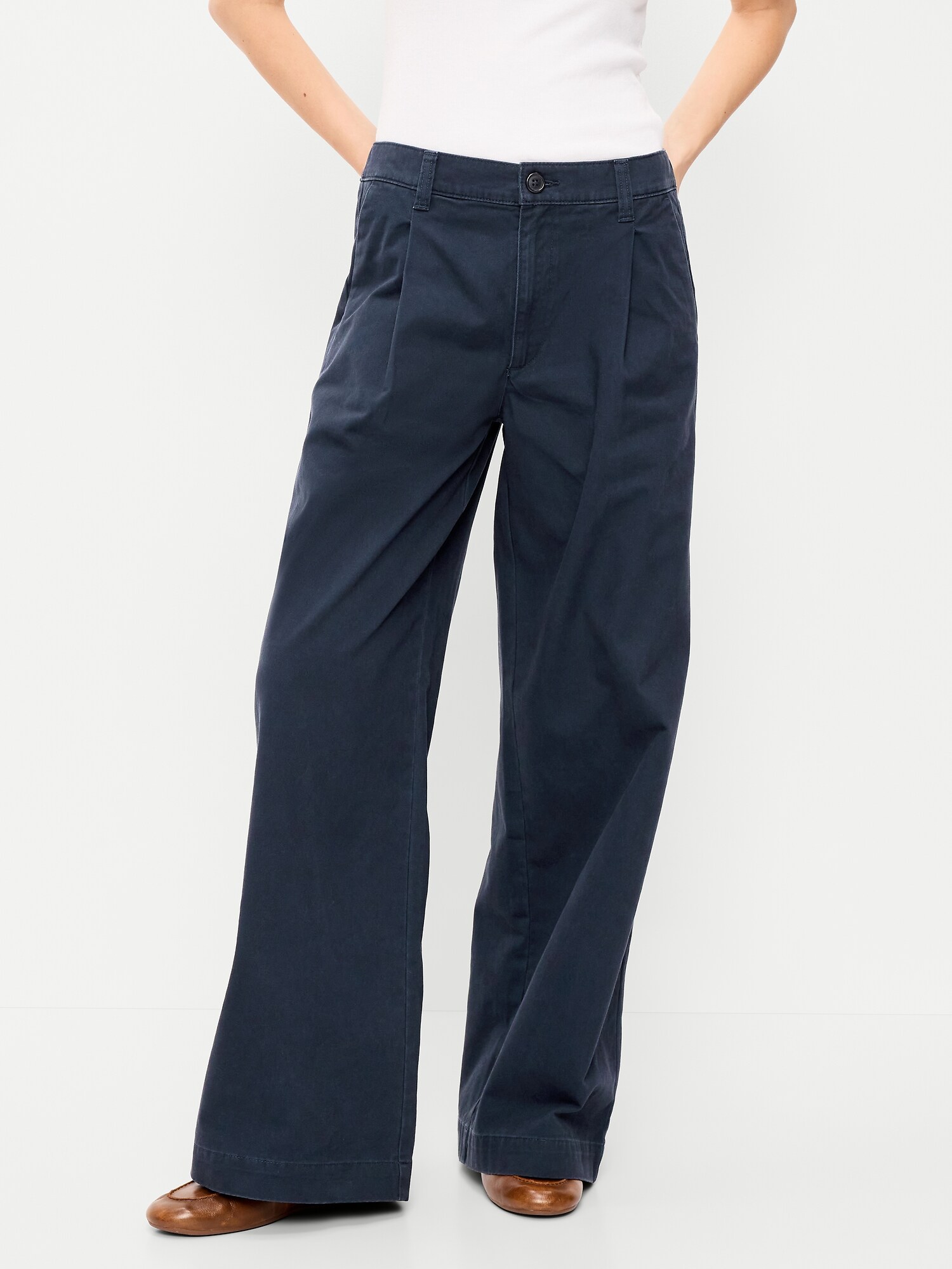 Женские брюки Old Navy Mid-Rise Pleated Wide-Leg, цвет: Тёмно-синий — фото 2