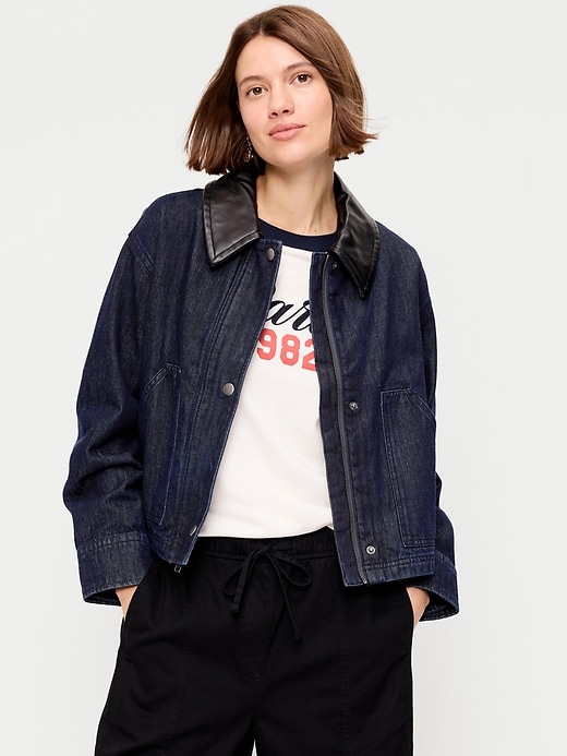 Image number 1 showing, Cropped Denim Barn Jacket